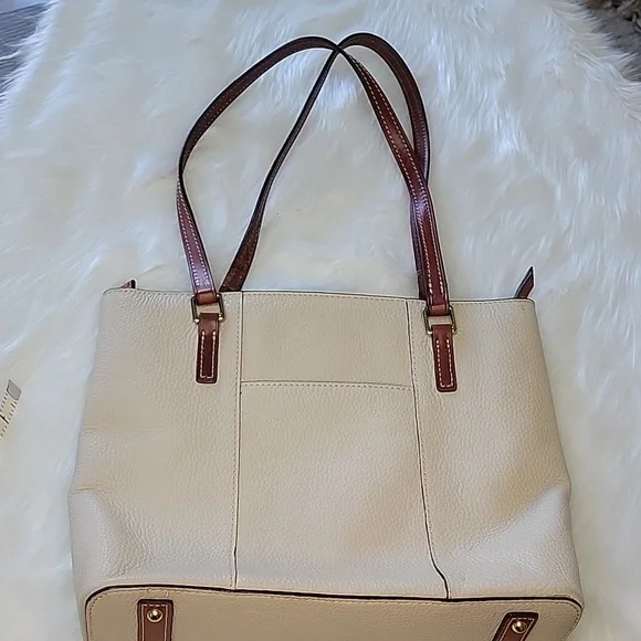 DOONEY & BOURKE Lexington Cream Pebbled Leather Tan Double Handle‎ Zip Tote Bag - Picture 2 of 15